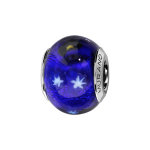 Charms thabora en argent rhodi et verre de murano vritable bleu avec toiles