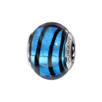 Charms thabora en argent rhodi et verre de murano vritable bleu avec filet noir qui tourne