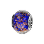 Charms thabora en argent rhodi et verre de murano vritable bleu fonc mouchet cuivr