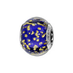 Charms thabora en argent rhodi et verre de murano vritable bleu fonc mouchet dor
