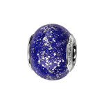 Charms thabora en argent rhodi et verre de murano vritable bleu fonc paillet