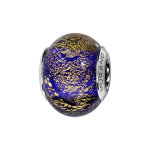 Charms thabora en argent rhodi et verre de murano vritable bleu fonc avec reflet dor