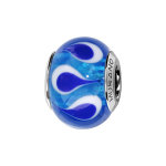 Charms thabora en argent rhodi et verre de murano vritable bleu avec gouttes bleu fonc et blanches ...