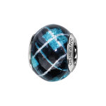 Charms thabora en argent rhodi et verre de murano vritable bleu et imprim carreaux cossais