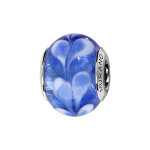 Charms thabora en argent rhodi et verre de murano vritable bleu moyen avec coeurs en 2 parties