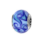 Charms thabora en argent rhodi et verre de murano vritable bleu moyen avec volutes bleu fonc et clair ...