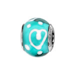 Charms thabora en argent rhodié et verre de murano véritable bleu turquoise décoré de coeurs et de points ... Charms thabora en argent rhodié et verre de murano véritable bleu turquoise décoré de coeurs et de points ...