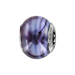Charms thabora en argent rhodi� et verre de murano v�ritable nacr� bleu - violet