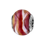 Charms thabora en argent rhodi� et verre de murano v�ritable nacr� rouge et rose