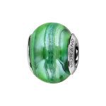 Charms thabora en argent rhodi� et verre de murano v�ritable nacr� vert