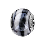 Charms thabora en argent rhodi� et verre de murano v�ritable nacr� z�br� noir et blanc