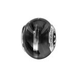 Charms thabora en argent rhodi� et verre de murano v�ritable noir avec bande argent�e au milieu