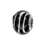 Charms thabora en argent rhodi� et verre de murano v�ritable noir avec filet argent� qui fait le tour ...