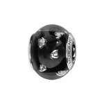 Charms thabora en argent rhodi� et verre de murano v�ritable noir avec taches argent�es