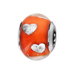 Charms thabora en argent rhodié et verre de murano véritable orange avec coeurs argentés Charms thabora en argent rhodié et verre de murano véritable orange avec coeurs argentés