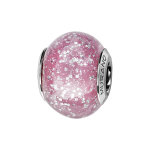 Charms thabora en argent rhodi et verre de murano vritable rose avec paillettes argentes