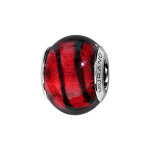 Charms thabora en argent rhodi et verre de murano vritable rouge avec 1 filet noir