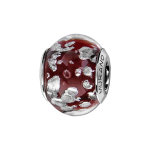 Charms thabora en argent rhodi et verre de murano vritable rouge fonc mouchet argent