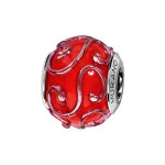 Charms thabora en argent rhodi et verre de murano vritable rouge avec s en relief