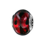 Charms thabora en argent rhodi� et verre de murano v�ritable rouge avec taches noires
