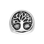Chevalière en acier avec arbre de vie sur fond noir Chevalière en acier avec arbre de vie sur fond noir