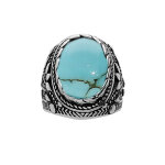 Chevali�re en acier patin� avec gros oxyde ovale couleur turquoise de synth�se