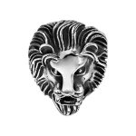 Chevalière en acier patiné tête de lion baissée Chevalière en acier patiné tête de lion baissée