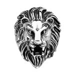Chevalière en acier patiné tête de lion de face Chevalière en acier patiné tête de lion de face