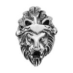 Chevalière en acier patiné tête de lion avec plume Chevalière en acier patiné tête de lion avec plume