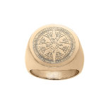 Chevali�re en acier et pvd jaune ronde motif boussole nautique - rose des vents