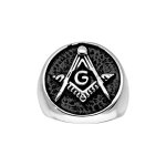 Bague en acier ronde motif franc - maçon résine noire Bague en acier ronde motif franc - maçon résine noire