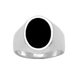 Chevalière en argent grand plateau ovale en onyx synthétique Chevalière en argent grand plateau ovale en onyx synthétique