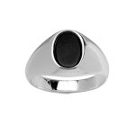 Chevalière en argent rodhié plateau ovale avec onyx noir 9 x 7mm Chevalière en argent rodhié plateau ovale avec onyx noir 9 x 7mm