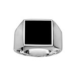 Chevalière en argent plateau carré 13mm x 13mm en onyx synthétique Chevalière en argent plateau carré 13mm x 13mm en onyx synthétique