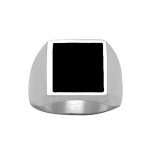 Chevalière en argent plateau carré 15mm x 15mm en onyx synthétique Chevalière en argent plateau carré 15mm x 15mm en onyx synthétique