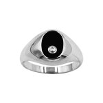 Chevalire en argent rhodi petit plateau ovale en onyx avec 1 oxyde blanc 10 x 7