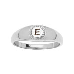 Chevali�re en argent rhodi� petit plateau rond contour perl�