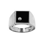 Chevalire en argent rhodi plateau carr en onyx avec 1 oxyde blanc 10 x 10