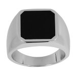Chevalière en argent rhodié plateau carré en onyx synthétique 12 x12mm Chevalière en argent rhodié plateau carré en onyx synthétique 12 x12mm