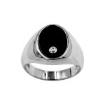 Chevalire en argent rhodi plateau ovale en onyx avec 1 oxyde blanc 14 x 10