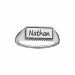Chevalière en argent rhodié plateau rectangulaire au contour perlé Chevalière en argent rhodié plateau rectangulaire au contour perlé