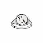 Chevalière en argent rhodié plateau rond contour perlé Chevalière en argent rhodié plateau rond contour perlé