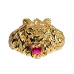 Chevalière lion en vermeil gros modèle avec oxyde rouge entre les dents Chevalière lion en vermeil gros modèle avec oxyde rouge entre les dents