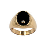 Chevalire en plaqu or grand plateau ovale onyx avec 1 oxyde blanc serti