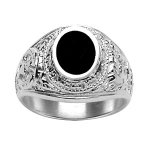 Chevalière universitaire américaine en argent university avec plateau en onyx synthétique Chevalière universitaire américaine en argent university avec plateau en onyx synthétique