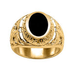 Chevalière universitaire américaine en vermeil marines avec plateau en onyx synthétique Chevalière universitaire américaine en vermeil marines avec plateau en onyx synthétique