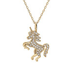 Coller en vermeil pendentif massif licorne orn�e d' oxydes blancs sertis - 38 + 5cm