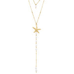 Collier en acier 3 rangs avec etoile de mer et perles blanches imitation - 43 + 5cm (53 + 5cm) Collier en acier 3 rangs avec etoile de mer et perles blanches imitation - 43 + 5cm (53 + 5cm)