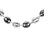 Collier en acier bicolore noir maille grain caf massive - 8mm longueur 54cm