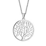 Collier en acier chane avec pendentif arbre de vie dcoup dans un rond - longueur 42cm + 4cm de rallonge ...